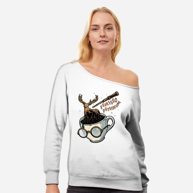 Magic Of Espresso-Womens-Off Shoulder-Sweatshirt-glitchygorilla