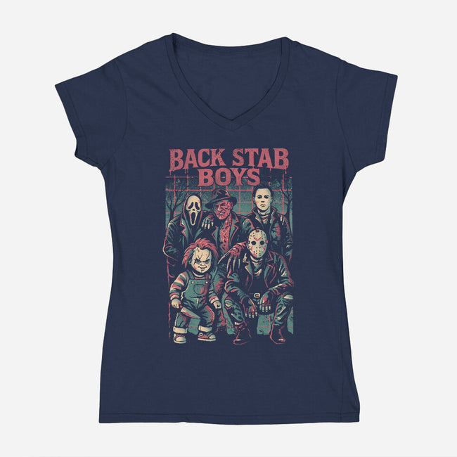 Back Stab Boys-Womens-V-Neck-Tee-eduely