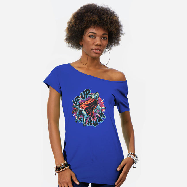 Krypto Up Up And Away-Womens-Off Shoulder-Tee-glitchygorilla
