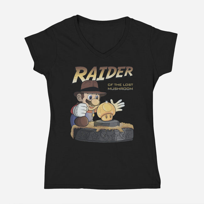 Raider Of The Lost Mushroom-Womens-V-Neck-Tee-NMdesign