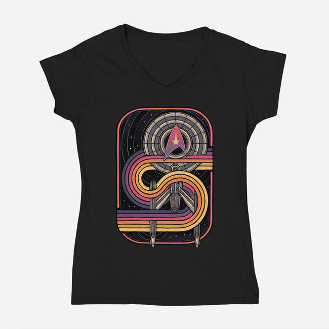 Retro Voyage-Womens-V-Neck-Tee-glitchygorilla