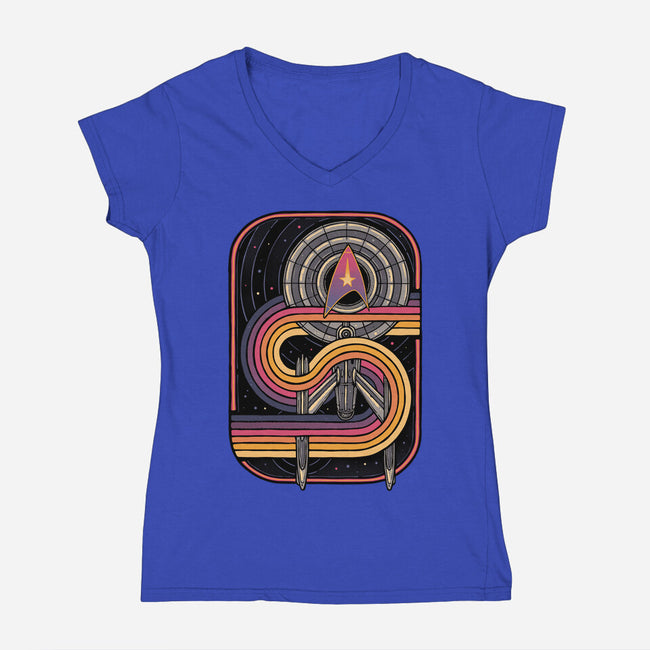 Retro Voyage-Womens-V-Neck-Tee-glitchygorilla