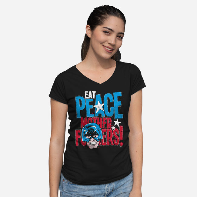 Eat Peace-Womens-V-Neck-Tee-teesgeex