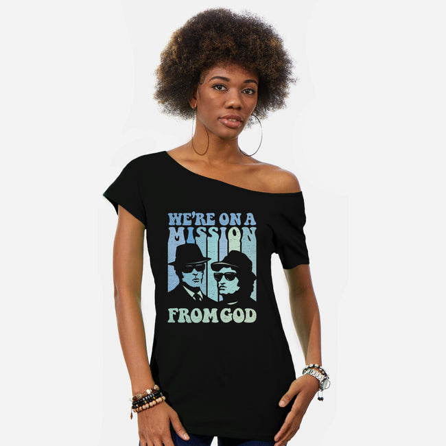 On A Mission From God-Womens-Off Shoulder-Tee-kg07