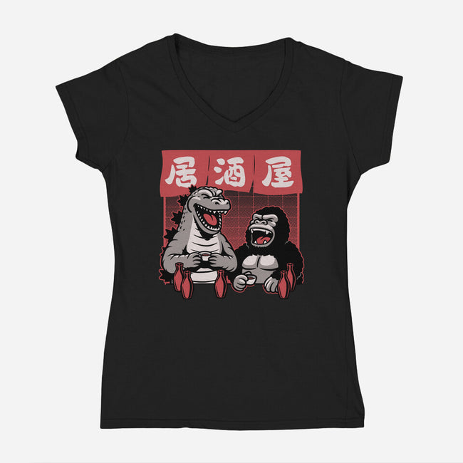 Giant Movie Monsters Bar-Womens-V-Neck-Tee-Studio Mootant