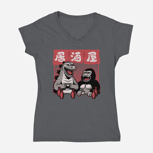 Giant Movie Monsters Bar-Womens-V-Neck-Tee-Studio Mootant