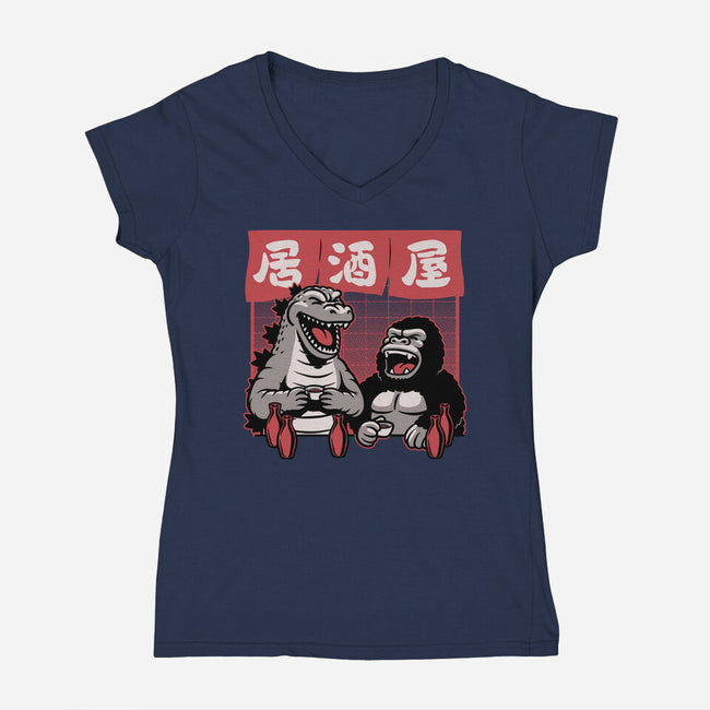 Giant Movie Monsters Bar-Womens-V-Neck-Tee-Studio Mootant