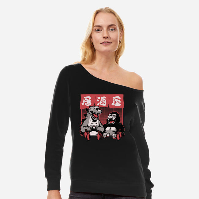 Giant Movie Monsters Bar-Womens-Off Shoulder-Sweatshirt-Studio Mootant