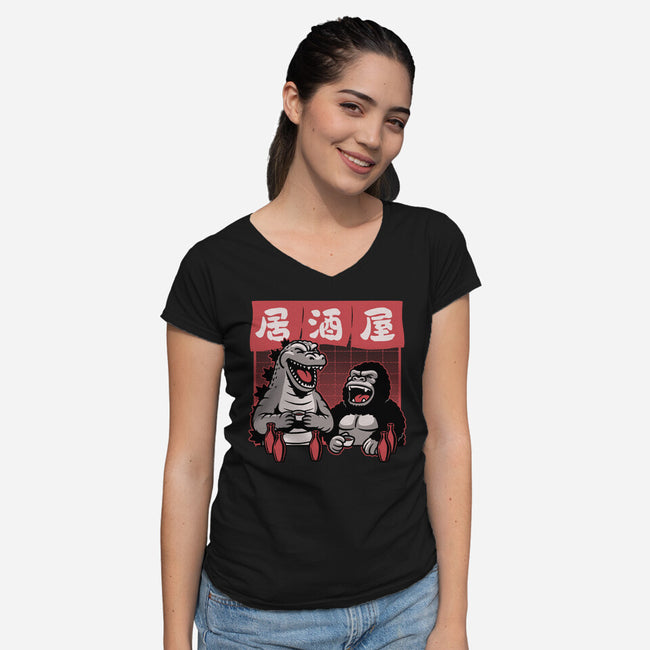 Giant Movie Monsters Bar-Womens-V-Neck-Tee-Studio Mootant