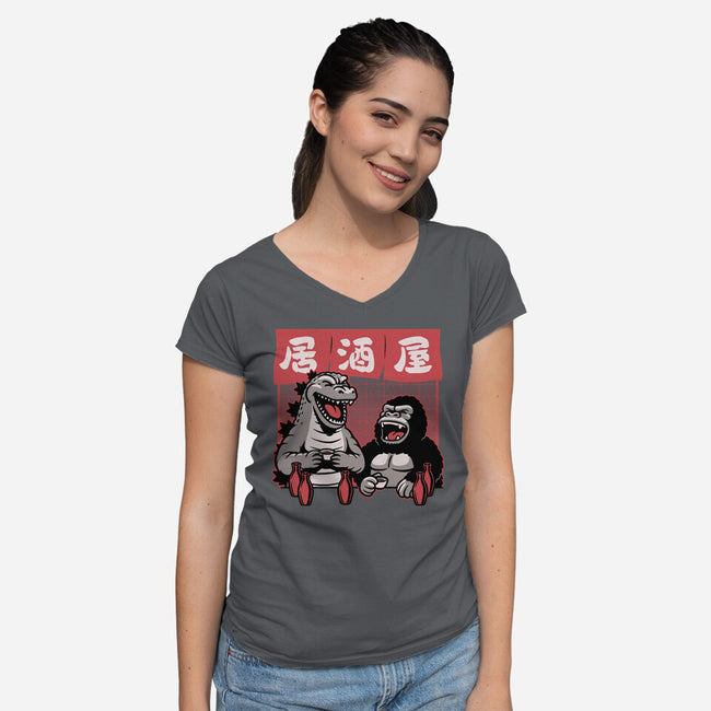Giant Movie Monsters Bar-Womens-V-Neck-Tee-Studio Mootant