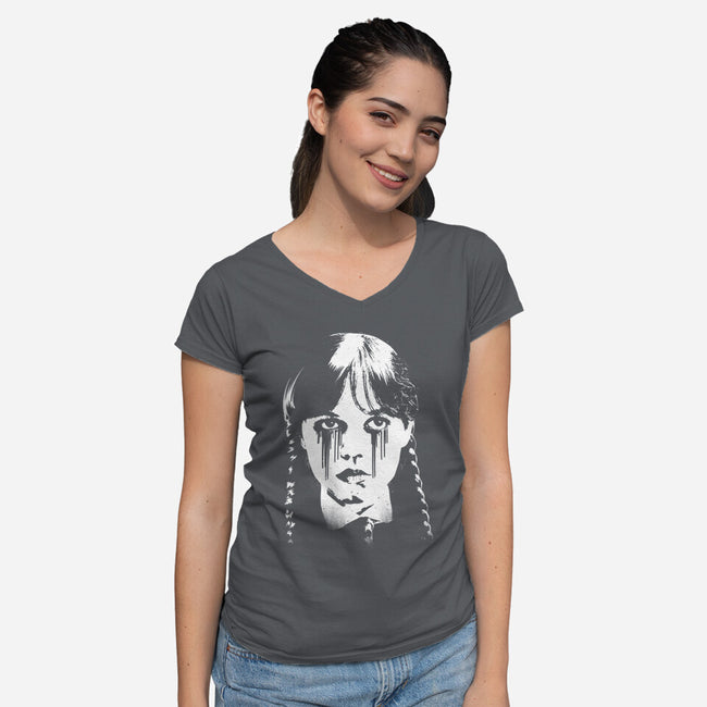 Wednesdays Tears-Womens-V-Neck-Tee-rocketman_art