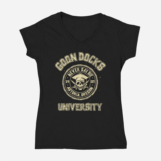 Goon Docks University-Womens-V-Neck-Tee-retrodivision