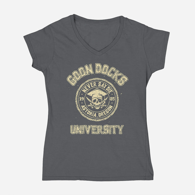 Goon Docks University-Womens-V-Neck-Tee-retrodivision