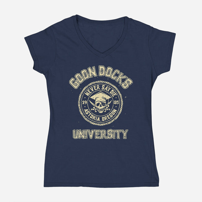 Goon Docks University-Womens-V-Neck-Tee-retrodivision