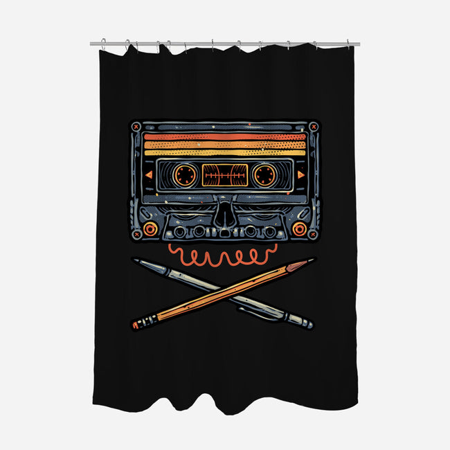 Crossbone Cassette-None-Polyester-Shower Curtain-glitchygorilla