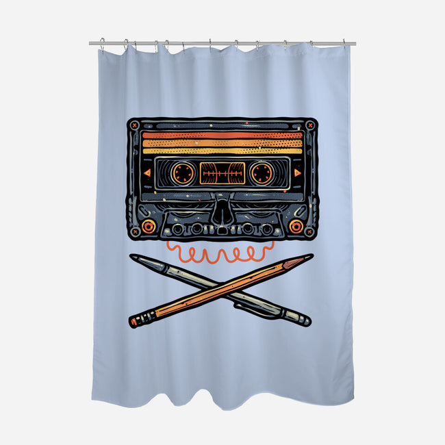 Crossbone Cassette-None-Polyester-Shower Curtain-glitchygorilla