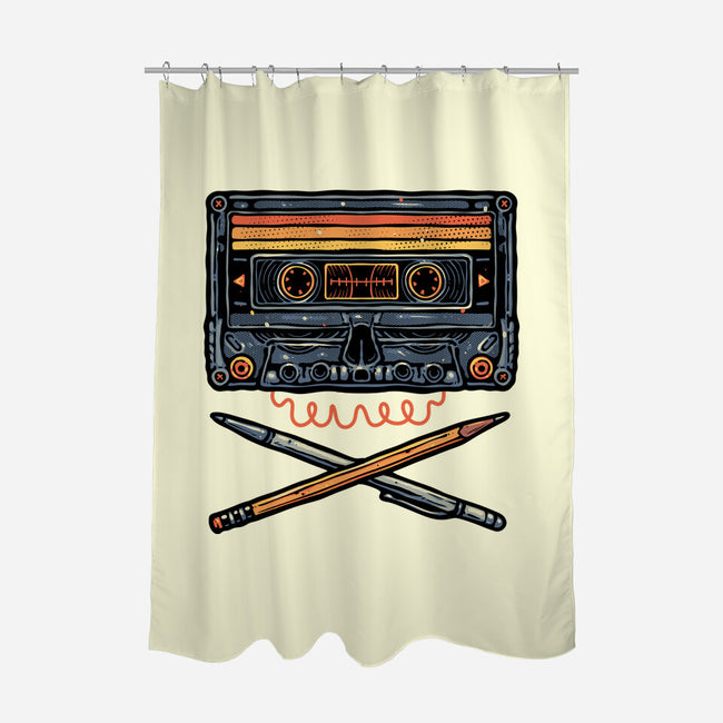 Crossbone Cassette-None-Polyester-Shower Curtain-glitchygorilla