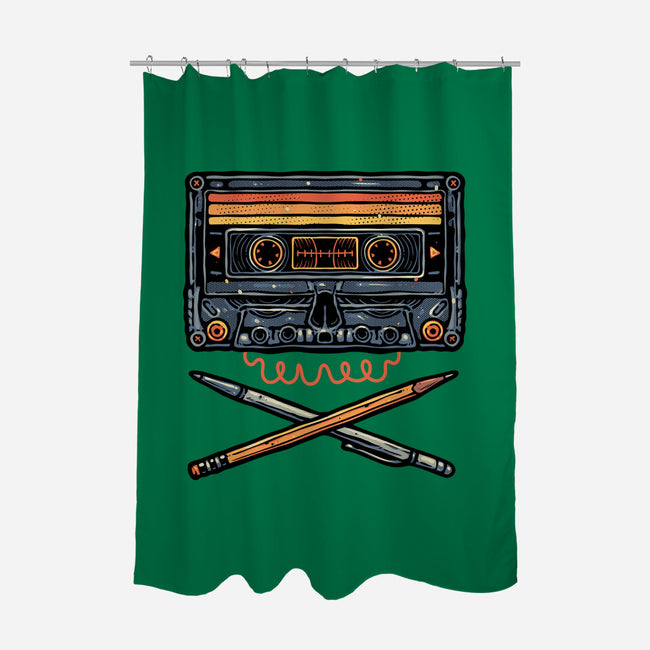 Crossbone Cassette-None-Polyester-Shower Curtain-glitchygorilla