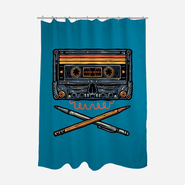 Crossbone Cassette-None-Polyester-Shower Curtain-glitchygorilla