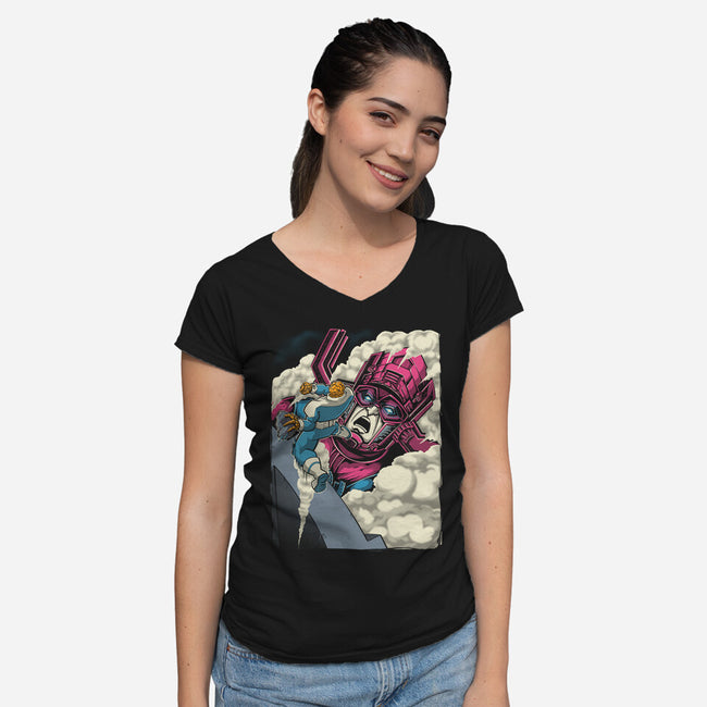 Clobbering On Titan-Womens-V-Neck-Tee-Betmac