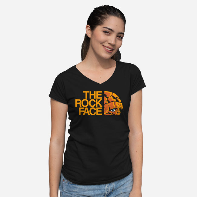 The Rock Face-Womens-V-Neck-Tee-Barbadifuoco