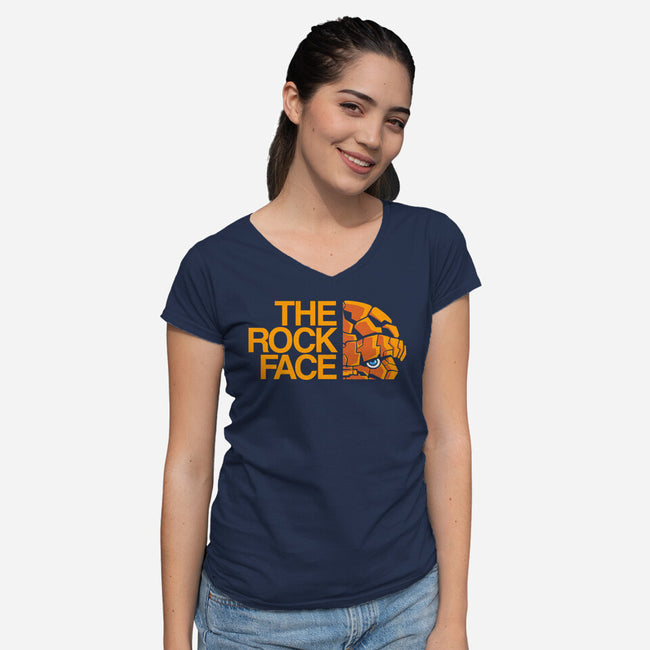 The Rock Face-Womens-V-Neck-Tee-Barbadifuoco