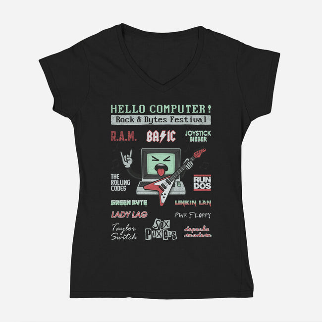 Rock And Bytes Festival-Womens-V-Neck-Tee-NMdesign