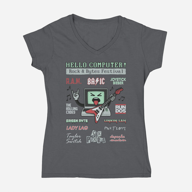 Rock And Bytes Festival-Womens-V-Neck-Tee-NMdesign