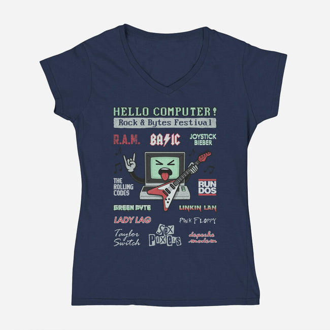 Rock And Bytes Festival-Womens-V-Neck-Tee-NMdesign
