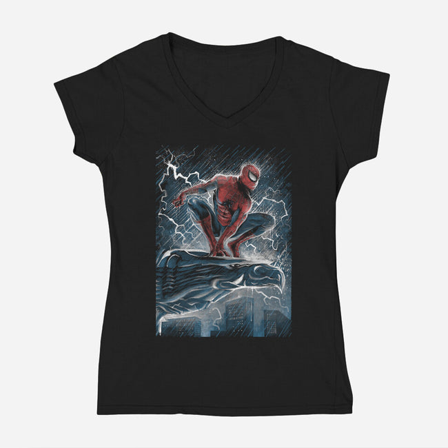 The Spider Over The City-Womens-V-Neck-Tee-zascanauta