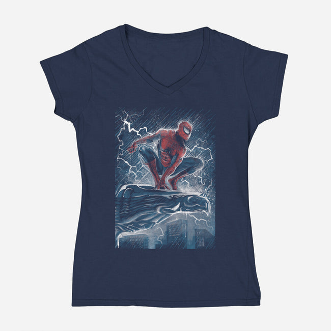 The Spider Over The City-Womens-V-Neck-Tee-zascanauta