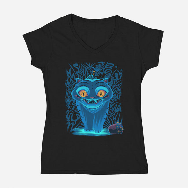 Blue Demon Cat-Womens-V-Neck-Tee-rmatix