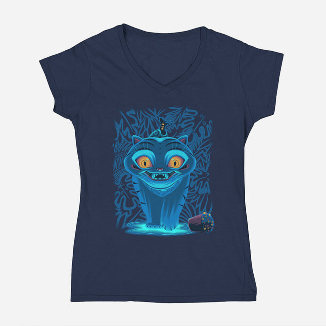Blue Demon Cat-Womens-V-Neck-Tee-rmatix