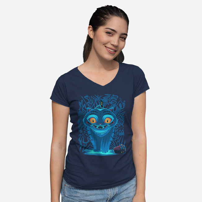 Blue Demon Cat-Womens-V-Neck-Tee-rmatix