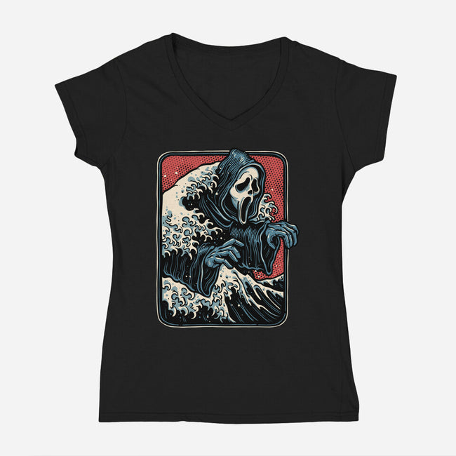Ghost Wave-Womens-V-Neck-Tee-glitchygorilla