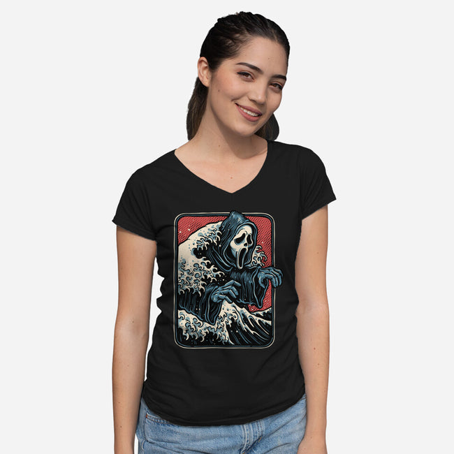 Ghost Wave-Womens-V-Neck-Tee-glitchygorilla