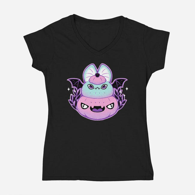 Halloween Pastel Goth Bat-Womens-V-Neck-Tee-xMorfina