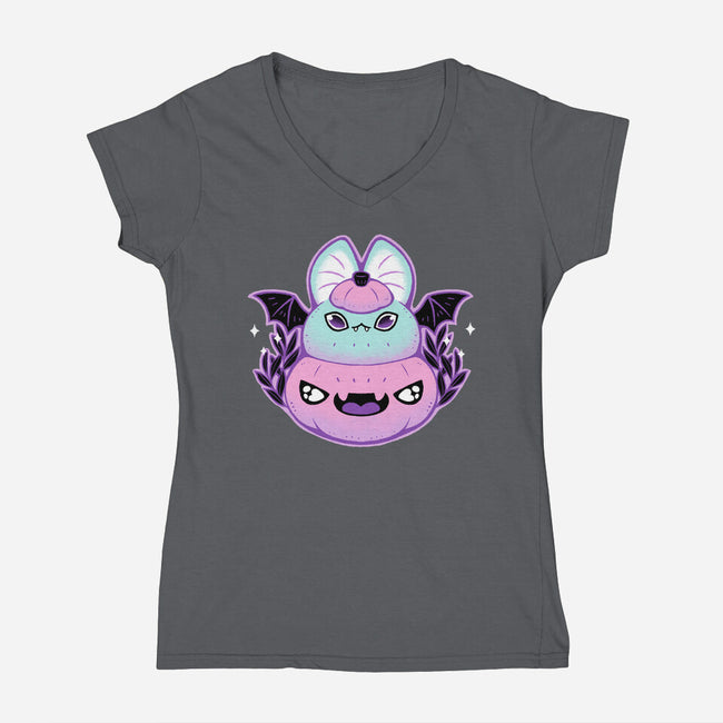 Halloween Pastel Goth Bat-Womens-V-Neck-Tee-xMorfina