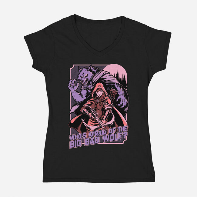 Redhood Wolf Hunter-Womens-V-Neck-Tee-Studio Mootant