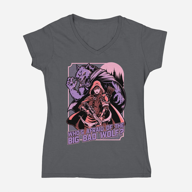 Redhood Wolf Hunter-Womens-V-Neck-Tee-Studio Mootant