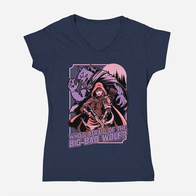 Redhood Wolf Hunter-Womens-V-Neck-Tee-Studio Mootant