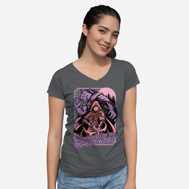 Redhood Wolf Hunter-Womens-V-Neck-Tee-Studio Mootant