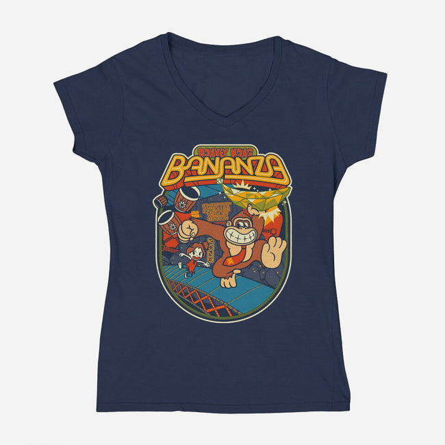 DK Bananza Retro Poster-Womens-V-Neck-Tee-raffaus