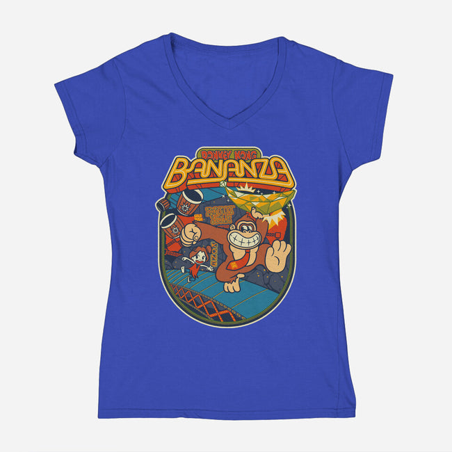 DK Bananza Retro Poster-Womens-V-Neck-Tee-raffaus