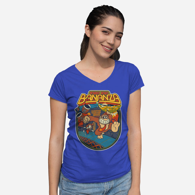 DK Bananza Retro Poster-Womens-V-Neck-Tee-raffaus