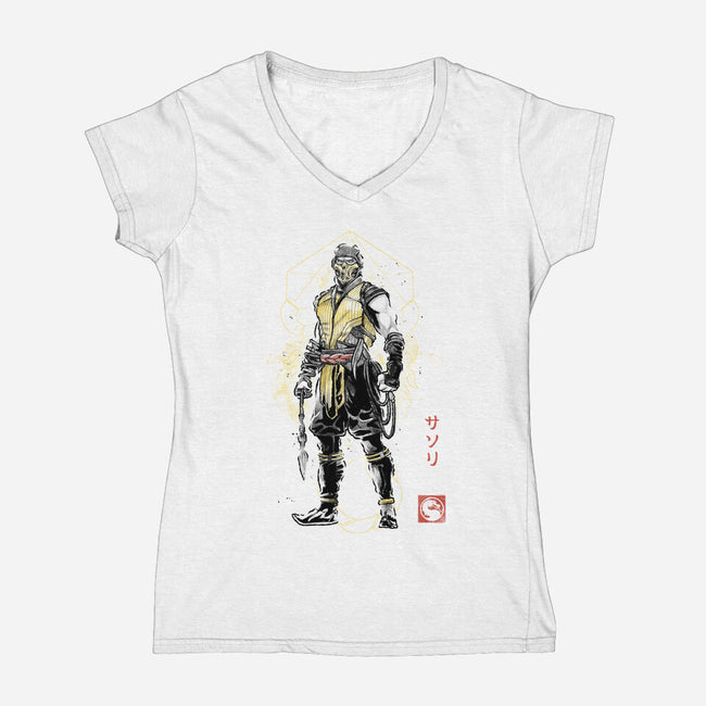 Specter Of Shirai Ryu Sumi-e-Womens-V-Neck-Tee-Astrobot Invention