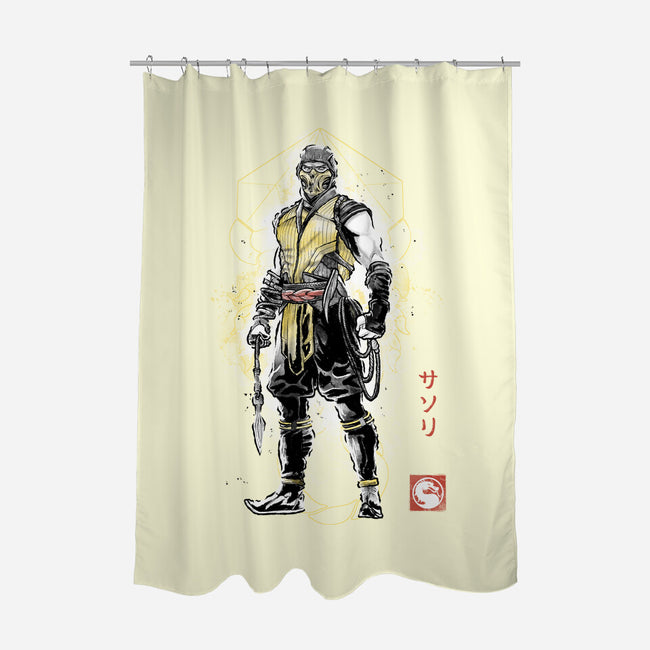 Specter Of Shirai Ryu Sumi-e-None-Polyester-Shower Curtain-Astrobot Invention