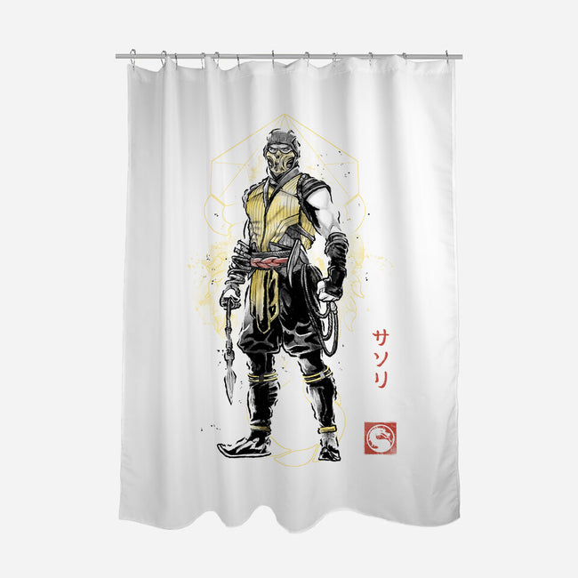 Specter Of Shirai Ryu Sumi-e-None-Polyester-Shower Curtain-Astrobot Invention