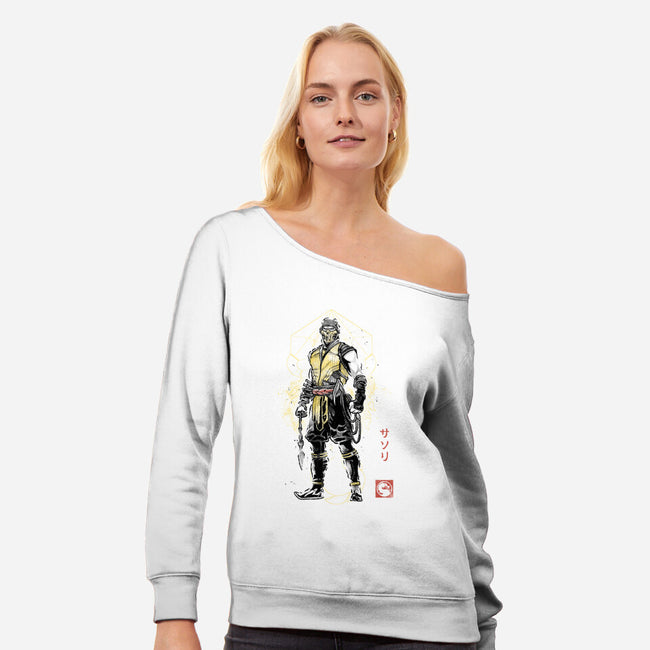 Specter Of Shirai Ryu Sumi-e-Womens-Off Shoulder-Sweatshirt-Astrobot Invention