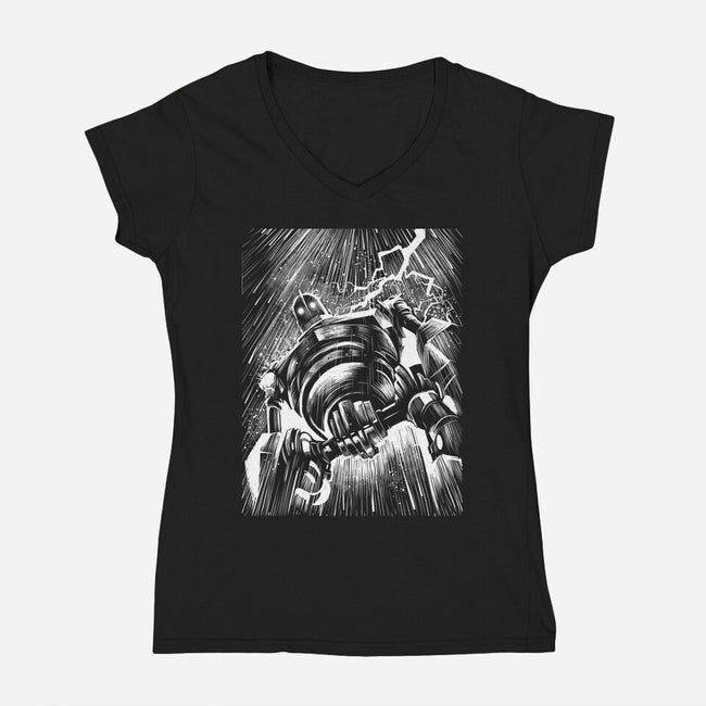 Giant Under The Rain-Womens-V-Neck-Tee-zascanauta